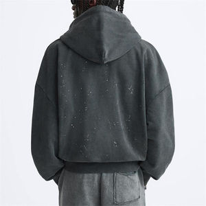 Sudadera con capucha extragrande de diamantes de imitación para hombre, ropa de calle de mezcla de algodón de primera calidad, Sudadera con capucha personalizada desteñida y ajustada con cremallera - Product Image 3