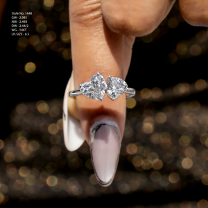 Anillo de compromiso de diamantes con dos piedras en forma de corazón de 2,44 quilates para mujer, oro de 14 quilates, talla 6.5US - Product Image 1