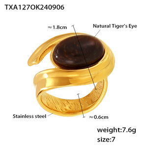 ชุดเครื่องประดับขายส่งด้วยตาเสือเรขาคณิตสำหรับผู้หญิงดูสง่างามในวันหยุดแหวนสแตนเลสและต่างหูชุบทอง - Product Image 3