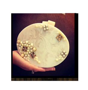 Mode femmes embrayage en rond marbre look design résine époxy dames sac sac à main fait à la main donne classique - Product Image 1