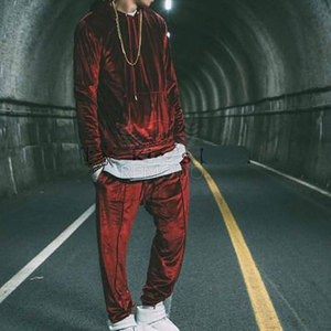 Custom Logo <b>Men</b> Velvet <b>Tracksuit</b> Set Loungewear 2 Piece Hoodie and Trousers <b>Men</b> Velvet <b>Tracksuit</b> - Product Image 5