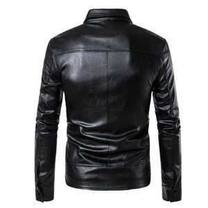 Veste en cuir vintage décontractée d'hiver pour motards Manteau pour hommes Design d'automne Rivet Vestes en cuir noir avec poches - Product Image 3