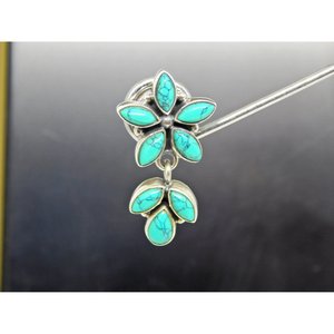 Turquoise 925 Sterling Silver <b>Rose</b> <b>Gold</b> <b>Earring</b> <b>Stud</b> with Genuine Gemstone - Product Image 5
