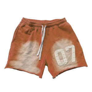 Wholesale Custom Acid-Washed Distressed Fleece Shorts Raw Hem Streetwear Elastic Waist With Custom <b>Applique</b> <b>Patch</b> OEM Supply - Product Image 5