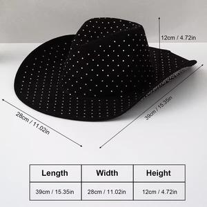 Sombrero de vaquero de cristal con purpurina de invierno para hombre y mujer, sombrero vaquero de fieltro de lana con diamantes de imitación, sombrero de ala ancha Fedora - Product Image 5