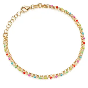 Pulsera de cuentas de esmalte de neón de color arcoíris chapada en oro de 18 quilates para mujer, novedad