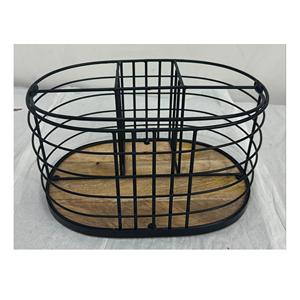 Panier de rangement en fil métallique de forme ronde panier en fer et en bois classique élégant à bas prix panier de légumes en métal de luxe - Product Image 2