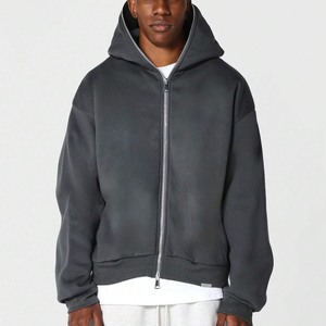 Sudadera con capucha y cremallera de gran tamaño de cara completa con logotipo personalizado para hombre Jersey con cremallera doble de peso pesado con material polar Temporada de invierno - Product Image 3