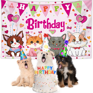 Flower Balloons Happy <b>Birthday</b> Backdrop <b>Banner</b> Girls <b>Birthday</b> Party Decorations for Halloween Chinese New Year Fabric Material - Product Image 3