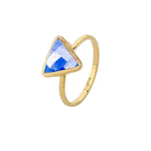 Lapis Lazuli серебряное кольцо 10 мм каменная треугольная форма 925 Стерлинговое Серебро 18K Золото Vermeil Безель Lapis Lazuli кольцо ручной работы кольца