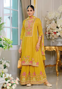 Costume Sharara traditionnel pakistanais en soie chinon, lourdement brodé, pour femmes adultes, mariages, toutes occasions, salwar kameez, livraison rapide - Product Image 5