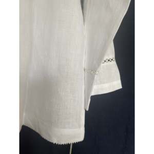 Camisa Blanca Informal para Mujer, 100% Lino, con Encaje de Algodón Popelín, Decoración de Botones, Técnica de Tejido Plisado, Talla XL, para la Temporada - Product Image 5