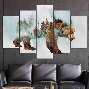 Toile imprimée Ours marchant dans la neige : Art mural abstrait forêt, lot de 5 toiles assorties - Product Image 1