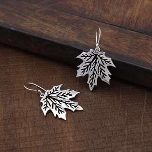Los más vendidos pendientes de aro de Plata de Ley 925 hechos a mano a la moda talla de hoja de arce bonita para regalos de bodas de fiesta de mujer - Product Image 6