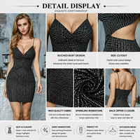 Robe Mini Femme à Strass, Bretelles Fines, Moulante, pour Soirée, Buste Froncé, Coupe Slim, Robe de Cocktail, Service OEM ODM