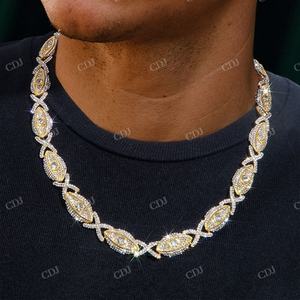 Collier en argent 925 entièrement serti de diamants en moissanite, forme œil personnalisée, style hip-hop, chaîne cubaine - Product Image 2