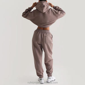 Sudadera recortada de gran tamaño para mujer 100% algodón gimnasio Fitness deporte polar Top con logotipo bordado invierno entrenamiento pulóver - Product Image 4