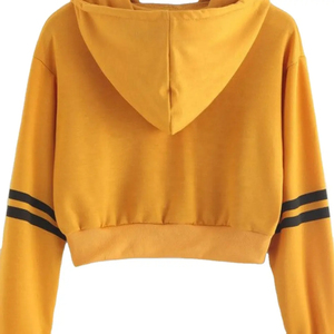 Sudadera Corta con Capucha para Mujer, Color Sólido, Manga Larga, Estilo Casual para Otoño, Amarillo con Rayas Negras - Product Image 2