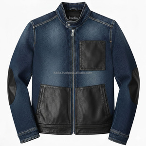 KADIA Custom Denim <b>Patches</b> Hybrid Coated Woven Windproof Breathable Stand Collar Zipper Front Autumn Casual Rider <b>Jacket</b> - Product Image 6