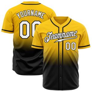 Ropa de equipo personalizada superventas, camiseta de béisbol de moda con desvanecimiento auténtico Amarillo Blanco-negro personalizada - Product Image 1