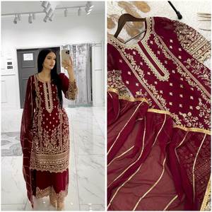 Salwar Kameez de Georgette de Zorro Puro Bordado Multicolor, Estilo Nuevo y Atractivo, Especial para Novias, para Bodas y Fiestas de Compromiso - Product Image 4