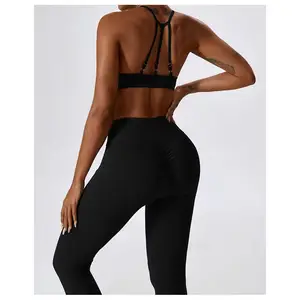 2024 New Arrival Sportswear Gym Fitness Yoga Outfit Backless Twist Style Sports Bra Athletic Sexy Active Wear 2 Piece yoga set