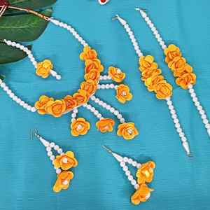 ชุดต่างหูสร้อยคอพู่ห้อยคอลายดอกไม้อินเดียสำหรับเจ้าสาวชุดสร้อยข้อมือ mangtikka สำหรับผู้หญิง - Product Image 1