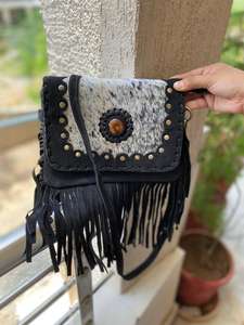 Nuevo estilo personalizado pelo en cuero de vaca gamuza flecos bolsos de calidad superior bohemio mujeres cuero vaquera bandolera monederos - Product Image 5