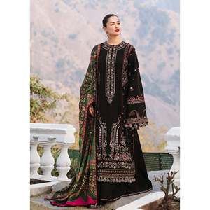 Conjunto de Traje Bordado de 3 Piezas para Mujer HUSSAIN REHAR con Chal Estampado Courtrai y Pantalón-BIC-4261 con Bordado Dhanak - Product Image 1
