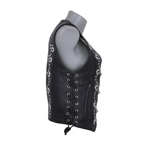 Precio al por mayor Precios más bajos Chaleco de cuero para las mujeres Nuevo Club Biker Perforado Bajo costo Chaleco de cuero genuino - Product Image 3