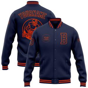 Personalizado azul marino naranja bombardero Full-Snap Varsity Letterman chaqueta cortavientos Streetwear vintage hombres Varsity chaqueta - Product Image 1
