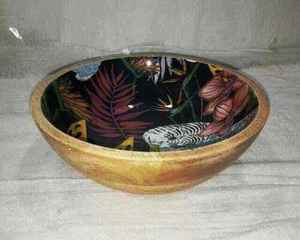 Bol de service en bois coloré avec finition émaillée colorée multiple pour bol de rangement décoratif de fête de table à manger - Product Image 2