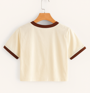 Trendy Eco-Friendly Printed Women's Stand Collar Crop <b>Top</b> T-Shirt-Fashionable Casual Summer Streetwear Tee for Ladies - Product Image 2