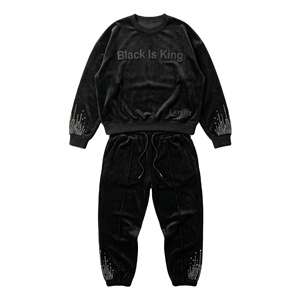 Conjunto Deportivo Ligero de Dos Piezas para Mujer, Sudadera con Capucha y Pantalones Deportivos de Felpa de Algodón con Pedrería - Product Image 1