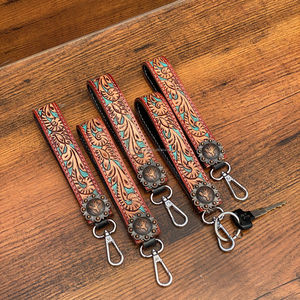 2025 venta al por mayor nueva llegada cuero genuino mecanizado Metal Concho diseño Floral Hogar y coche llavero de moda para usos diarios - Product Image 5