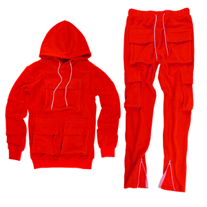 Ensemble 2 pièces en coton et polyester à logo personnalisé avec poches épaisses pour hommes sweat-shirt cargo de haute qualité respirant avec poches et pantalon de survêtement - Product Image 2