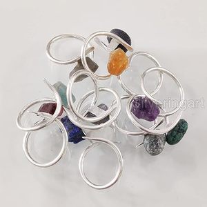 Bague pour femme en pierre brute, émeraude naturelle, saphir, tanzanite, pierre précieuse Herkimer, bijoux statement, bague en argent sterling 925 - Product Image 4
