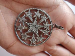 จี้เพชรรูปดาวระเบิดสีเงินธรรมชาติ925เป็นของขวัญแต่งงานหมั้นวินเทจ - Product Image 4