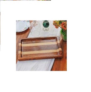 Luxueux professionnel sculpté à la main nouveau plateau de service en bois de meilleure qualité conçu pour le service des aliments avec poignées - Product Image 4