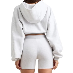 Customised Logo 100% Cotton Oversized Crop Drop Shoulder Hoodie Women Pullover with Embroidery Hole Detail <b>Raw</b> Hem Short Length - Product Image 6