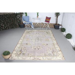 Tapis turc, grand tapis de 5,3 x 8 pieds, tapis en laine gris et blanc - Product Image 1
