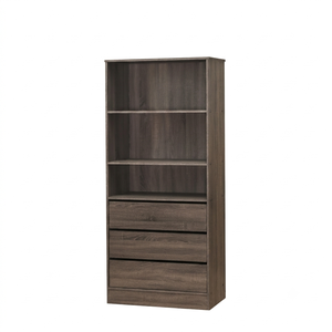 Meuble de rangement chic 1740 en bois moderne à 3 tiroirs, bibliothèque à 3 niveaux en panneaux de particules avec étagères ouvertes, chêne Sonoma foncé, pour bureau à domicile - Product Image 3