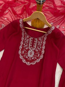 Lancement de nouveaux Designers Premium Kurta Pent Set KURTA FABRIC Roman Silk WORK Broderie - Product Image 5