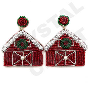 Christmas Red Barn Parties Special Fashion Dangle Earrings Jewelry Set New Arrival <b>Cross</b>-Border Glass Seed Beads Sweet Sequins - Product Image 1