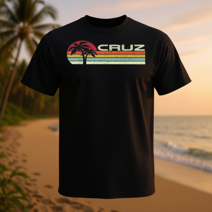 T-shirt Unisex Vintage con Cima di Palma al Tramonto e Nome Cruz, Girocollo, Manica Corta, Promozionale - Product Image 3