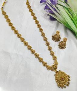 Antique <b>Gold</b> <b>Long</b> <b>Necklace</b> Classic Bridal Set Golden Beauty <b>Necklace</b> Set with Moissanite <b>Necklace</b> for Weddings Anniversaries - Product Image 2