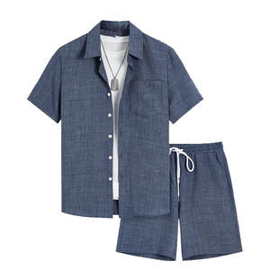 Venta al por mayor verano algodón transpirable Casual pantalones cortos conjuntos de alta calidad manga camiseta pantalones cortos conjunto sólido ropa de los hombres conjuntos de pantalones cortos - Product Image 1