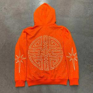 Men's Heavyweight Cotton French Terry <b>Hoodie</b> with Customizable <b>Oversized</b> Design and Rhinestone Zip Embroidery for Spring - Product Image 4