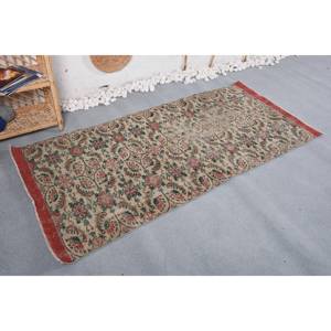 Alfombra turca Vintage Floral tradicional Beige y Rojo Material de lana de 3,1x6,8 pies con respaldo de látex Patrón de retazos - Product Image 3