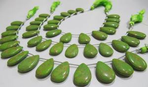 Green Copper Turquoise 12x20mm Pear Shape <b>Beads</b> Smooth Plain Stone & Crystal 8-Inch Long Strand for Jewelry Sold Per Strand - Product Image 3